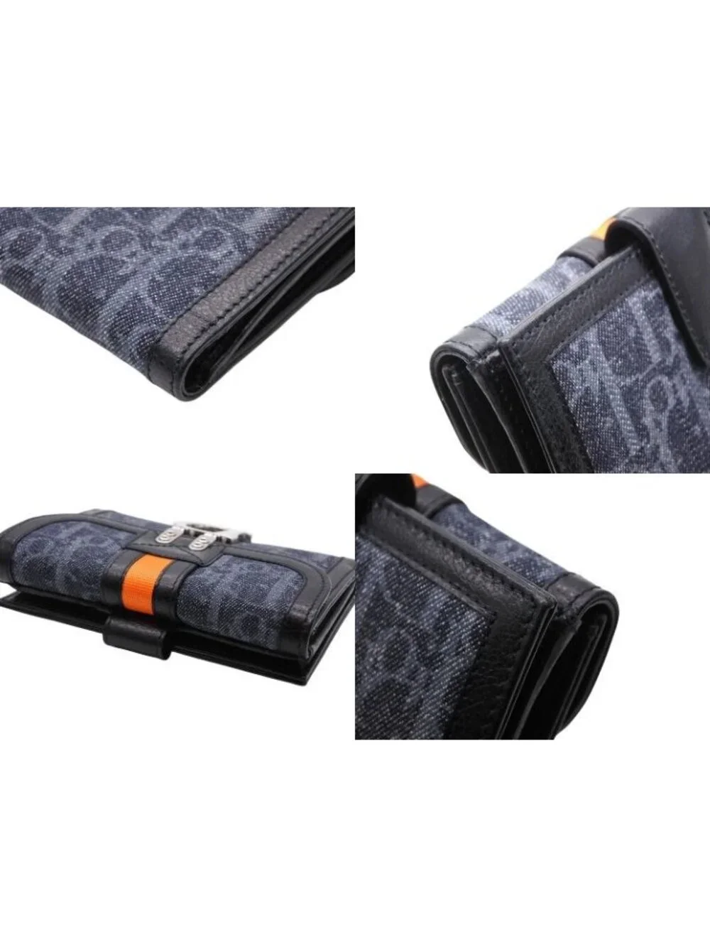 Dior Bifold Wallet Compact Trotter Line Navy Black Orange